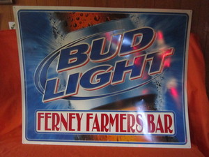 lot 22 image: Bud Light Ferney Farmers Bar Embossed Tin Sign 4x5