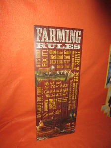 lot 57 image: Farming Rules Wood Sign 12x30