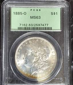 lot 5 image: 1885-O Morgan Silver Dollar PCGS MS63- Old Green Holder