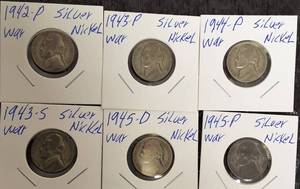 lot 40 image: 6 - Different Silver War Nickels