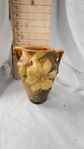 lot 58 image: Roseville Clematis Pattern Vase 1940s