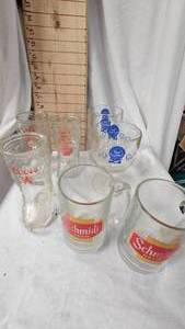 lot 70 image: Assorted Lot of Beer Advertising Glasses, PBR Beer Goblets, Boot Glasses and Schmidt Mugs