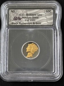 lot 2 image: 1940 Mercury Dime ICG Brilliant Uncirculated Black Ruthenium & Gold 1 of 1000
