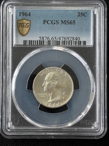 lot 3 image: 1964 Washington Quarter PCGS MS65