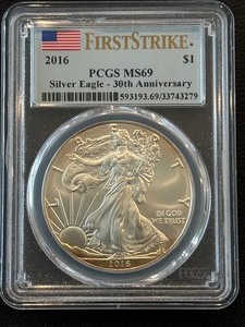 lot 9 image: 2016 Silver Eagle PCGS MS69