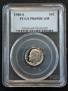 lot 11 image: 1980-S Roosevelt Dime Proof PCGS PR69 Deep Cameo