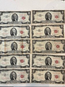 lot 19 image: 1953 Red Seal $2 Dollar Notes