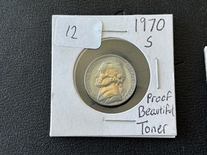 lot 55 image: 1970-S Jefferson Nickel Proof Toned