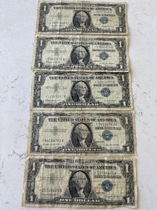 lot 67 image: 1957 Blue Seal $1 Dollar Silver Certificates
