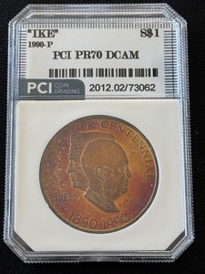 lot 78 image: 1990 Eisenhower Commemorative Silver Dollar Proof PCI PR70 Deep Cameo Toned