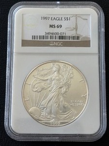 lot 80 image: 1997 Silver Eagle NGC MS69