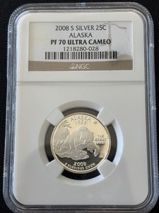 lot 83 image: 2008-S Alaska Silver Quarter Proof NGC PF70 Ultra Cameo