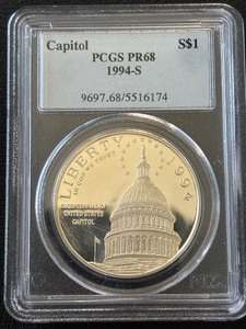 lot 86 image: 1994-S Capital Silver Dollar Proof PCGS PR68