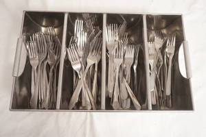 lot 280 image: Stainless Flatware Bin & Forks