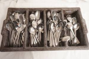 lot 282 image: Poly Flatware Bin & Spoons