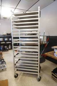 lot 326 image: Cooling Rack on Wheels with Pans