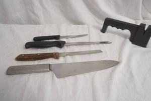 lot 337 image: Knives, Knife Sharpener, Poly Container