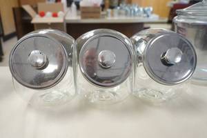 lot 58 image: 3 Small Glass Cookie Jars
