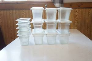 lot 128 image: Clear Polycarbonate 19th Pans (some with lids) Food Pans