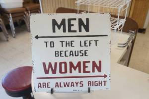 lot 133 image: Metal Sign Men to the Left Because Women Are Always Right