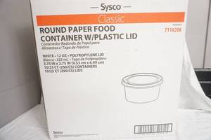 lot 203 image: Round Paper Food Container wPlastic Lid 12oz