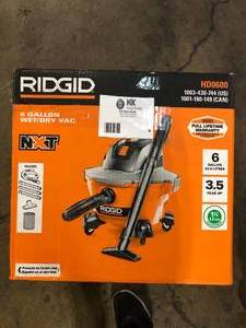 lot 9 image: RIDGID 6 Gal. 3.5 Peak HP NXT Shop Vacuum Wet Dry Vac with General Debris Filter, Locking Hose and Attachments HD06001    Customer Returns See Pictures