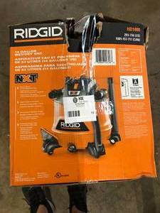 lot 17 image: RIDGID 14 Gal. 6.0 Peak HP NXT Shop Vacuum Wet Dry Vac with Fine Dust Filter, Locking Hose, Wands and Attachments HD1400    Customer Returns See Pictures
