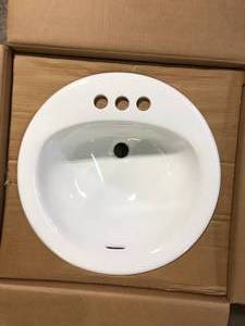 lot 24 image: Glacier Bay 19 in. Drop-In Round Vitreous China Bathroom Sink in White   Customer Returns See Pictures