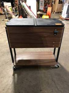 lot 49 image: StyleWell 80 Qt. Brown Woodgrain Cooler with Black  Customer Returns See Pictures