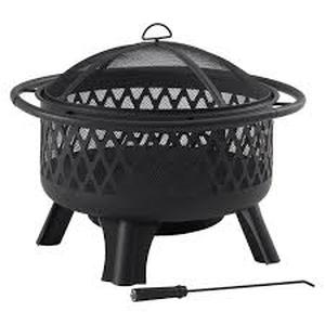 lot 3 image: Hampton Bay Piedmont 29.6 in. W Black Steel Wood Outdoor Fire Pit with Screen and Poker Included   Customer Returns See Pictures