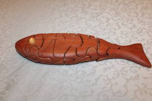 lot 10 image: Handcrafted Wooden Fish Shaped Puzzle Box