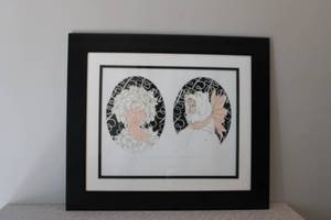 lot 20 image: Framed Artwork Featuring Two Stylized Figures