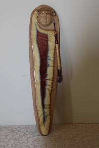 lot 32 image: Ceramic Wall Art Sculpture with Face and Beaded Decoration