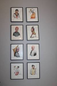 lot 37 image: Collection of 8 Framed Asian Portrait Prints by Ny Siu