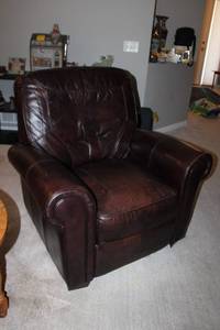 lot C-42 image: Brown Leather Armchair with Rolled Arms