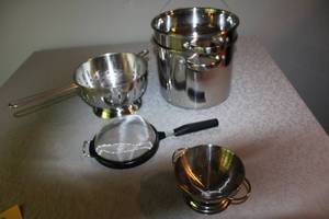 lot 62 image: Collection of Stainless Steel Pots, Strainers, and Colanders