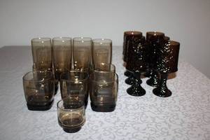 lot 66 image: Vintage Smoky Glass Tumblers and Textured Goblets Set