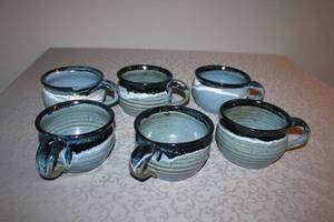 lot 71 image: Set of 6 Handcrafted Stoneware Mugs with Blue Glaze