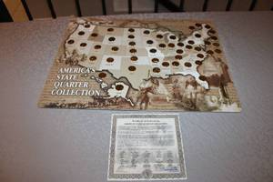 lot 93 image: Commemorative Quarters of the Fifty United States Collectors Map with 1935 Buffalo Nickel