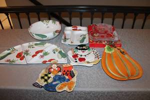 lot 97 image: Holiday and Vegetable Themed Decorative Serving Dish Collection