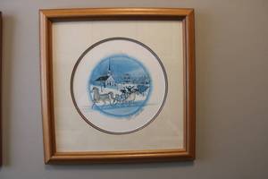 lot 104 image: Framed Signed Limited Edition Winter Sleigh Ride Plate Art