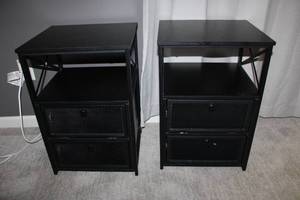 lot 122 image: Pair of Black Metal Bedside Tables with Mesh Drawers
