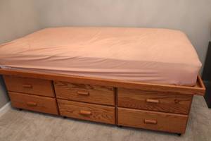 lot 146 image: Twin Size Wooden Captains Bed with 6 Storage Drawers