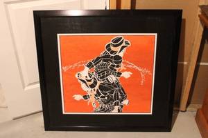 lot 154 image: Framed Modern Cowboy Artwork with Orange Background