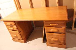 lot 158 image: Solid Wood Office Desk with 7 Drawers