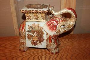 lot 188 image: Decorative Ceramic Elephant Figurine with Floral and Bird Motif