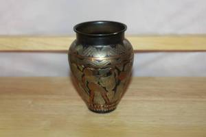 lot 195 image: Vintage Decorative Brass Vase with Etched Tribal Motif
