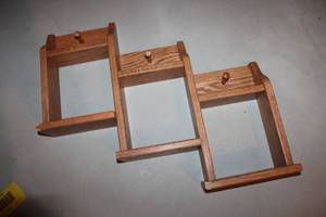 lot 222 image: Oak Wall Mount Triple Shelf with Peg Hooks