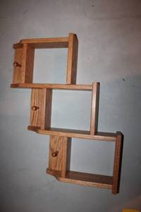 lot 223 image: Wooden Wall Shelf with 3 Pegs and Multiple Display Compartments