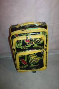 lot 230 image: Rolling Suitcase with Yellow Trim and Colorful Print